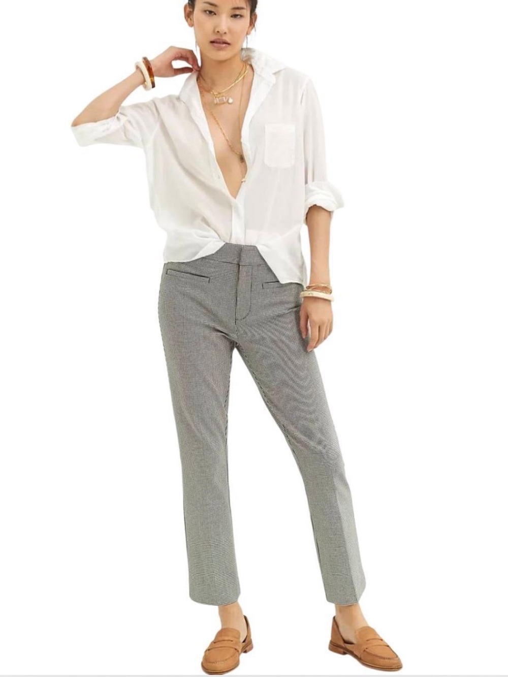 Maeve X Anthropologie Cropped Black White Houndstooth Pants Trousers French Girl